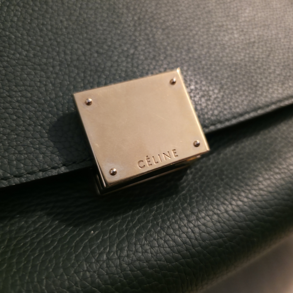 Celine Trapeze Medium Bag Green Calfskin Leather Gold Hardware Excellent w/ Tags - Picture 14 of 16